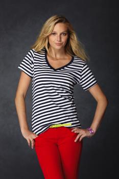 Artikelbild Ladies Fashion Striped V-Neck Tee